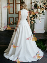 White Satin High Neck Wedding Dress