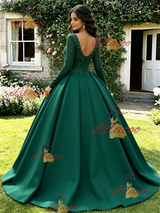 Green V-neck Long Sleeve Beading Quinceanera Dress