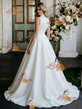 White Satin High Neck Wedding Dress
