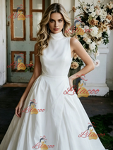 White Satin High Neck Wedding Dress