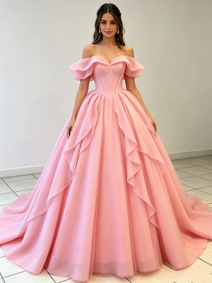 Pink Tulle Off the Shoulder Quinceanera Dress