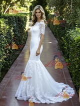 White Mermaid Lace Short Sleeve Wedidng Dress