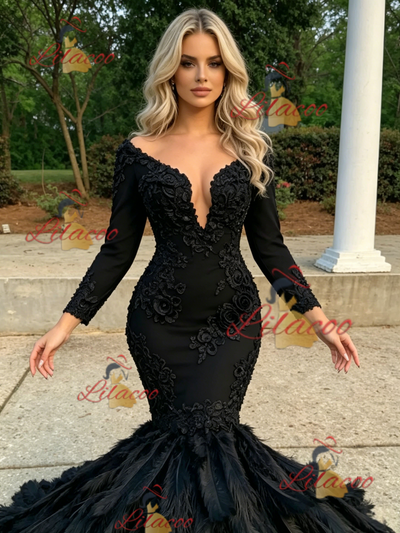 Black Mermaid Long Sleeve Prom Dress