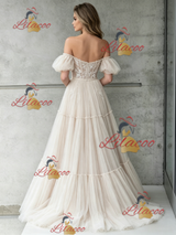Ivory Tulle Lace Off the Shoulder Wedding Dress
