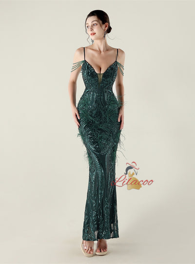 Mermaid Sequins Spaghetti Straps Prom Dress