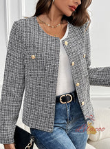 Loose Metal Button Check Coat