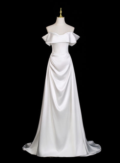 White Satin Off the Shoulder Wedding Dress