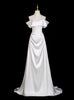 White Satin Off the Shoulder Wedding Dress