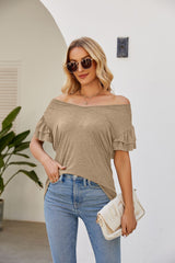 Solid Color V-neck Short Sleeve Loose T-shirt