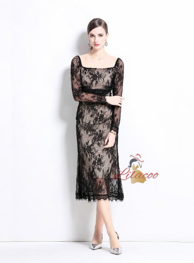 Wide Collar Elastic Pleated Dress