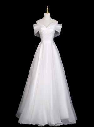 White Tulle Off the Shoulder Wedding Dress