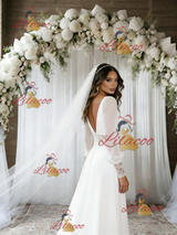 White Long Sleeve V-neck Lace Wedding Dress