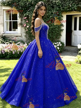 Royal Blue Tulle Sequins Beading Quinceanera Dress