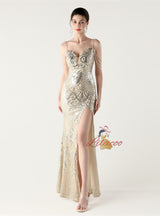Mermaid Sequins Spaghetti Straps Beading Prom Dress