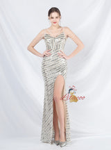 Spaghetti Straps Sequins Beading Prom Dress