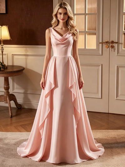 Simple Pink V-neck Wedding Dress