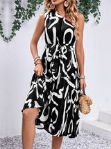 Letter Printed One Shoulder Dress