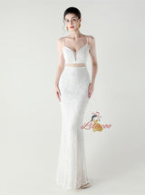 Mermaid Sequins Spaghetti Straps Beading Prom Dress