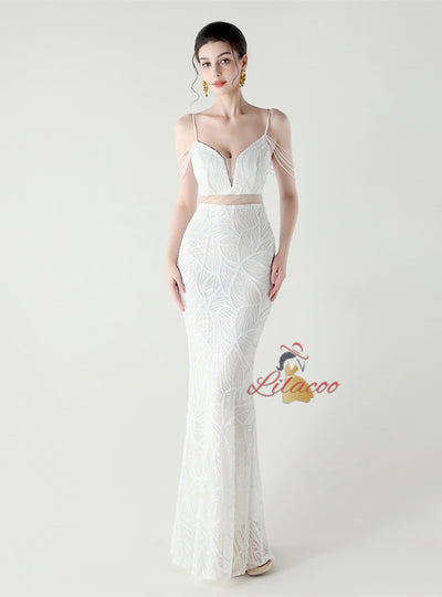 Mermaid Sequins Spaghetti Straps Beading Prom Dress