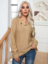 Button V-neck Loose Long Sleeve Sweater