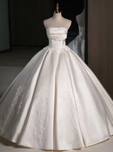 Ivory Ball Gown Satin Strapless Lace Wedding Dress