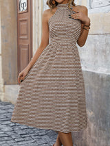 High Waist Plaid Sleeveless Halter Dress