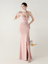 Mermaid Strapless Pleats Beading Prom Dress