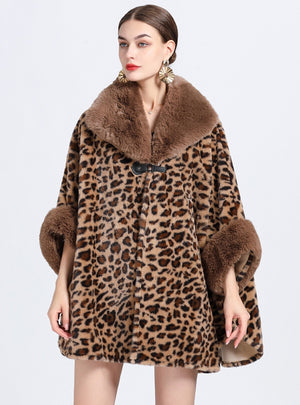 Wool-padded Imitation Rex Rabbit Fur Collar Shawl Cloak