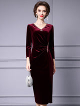 Burgundy Velvet Beading Mother Of The Bride Dress