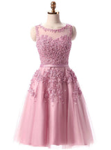 Pink Tulle Lace Beaded Homecoming Dress