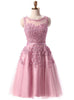 Pink Tulle Lace Beaded Homecoming Dress