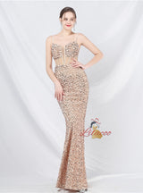Mermaid Sequins Spaghetti Straps Split Sequins Prom Dress