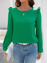 Casual Ruffled Long-sleeved Solid Color Shirt
