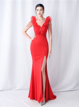 V-neck Mermaid Beading Prom Dress