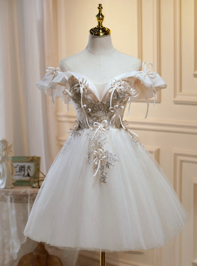Ivory White Appliques Beading Homecoming Dress