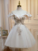 Ivory White Appliques Beading Homecoming Dress