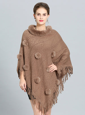 Knitted Tassel Pullover Cloak Shawl Coat