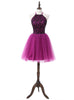 Purple Halter Tulle Lace Homecoming Dress