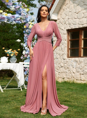 Chiffon V-neck Slim Split Long Prom Dress