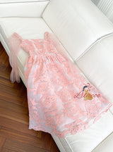 Pink Lace Long Sleeve Prom Dress