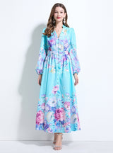 Fashion Printed Lantern Sleeve Dress