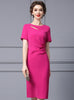 Fuchsia Short Sleeve Pleats Mother Of The Bride Dress