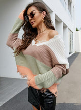 Loose Short V-neck Fringed Sweater
