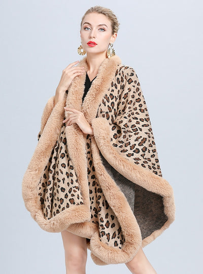 Leopard Jacquard Knit Cardigan Cloak Shawl