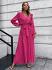 V-neck Pleated Long Sleeve Dress