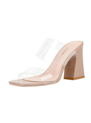 Transparent Thick-heeled High Heels Slippers