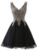 Black Chiffon V-neck Appliques Homecoming Dress