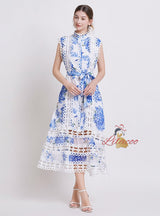 Women Print Palace Lace A-line Dress