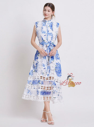Women Print Palace Lace A-line Dress