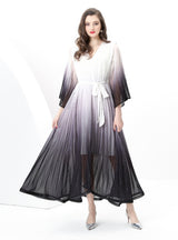 Loose V-neck Flared Sleeve Gradient Dress